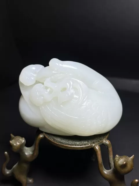 Chinese Exquisite Handmade Goose carving Hetian Jade Statue