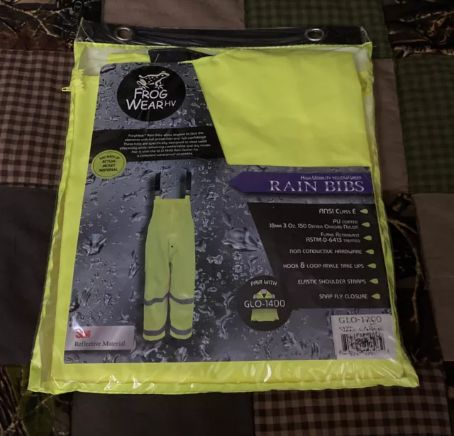 Mens 3M Glo-1700 High Visibility Rain Bibs Size Large ANSI Class E NWT LBB76