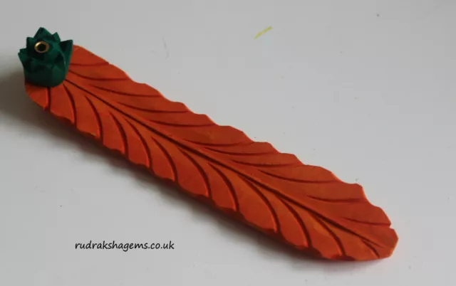 Incense Stick Holder Agarbatti Stand Hand Made Carved Wooden Leaf Shape Colored