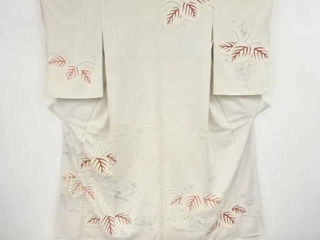 80405# Japanese Kimono / Antique Kimono / Embroidery / Paulownia & Flower