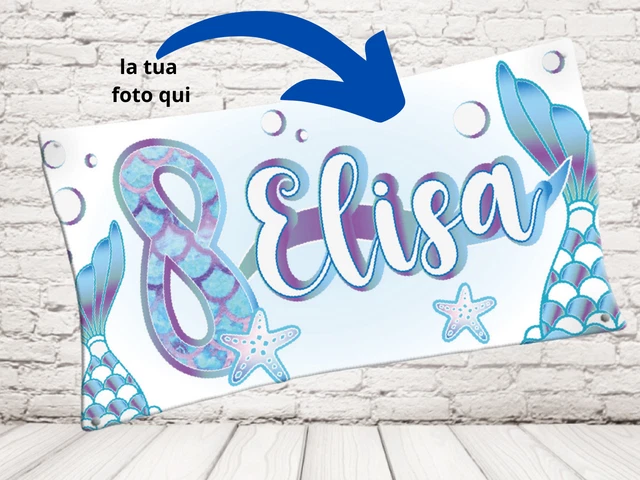 Striscione Nascita Personalizzato Bambina Luna – Banner PVC Per Esterno 150x100 Cm Con Nome Neonato (Azzurro)