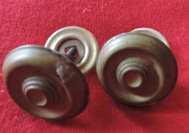 Pair Antique 19th c. Spun Brass Furniture Knob Drawer Pull Handle Federal Door