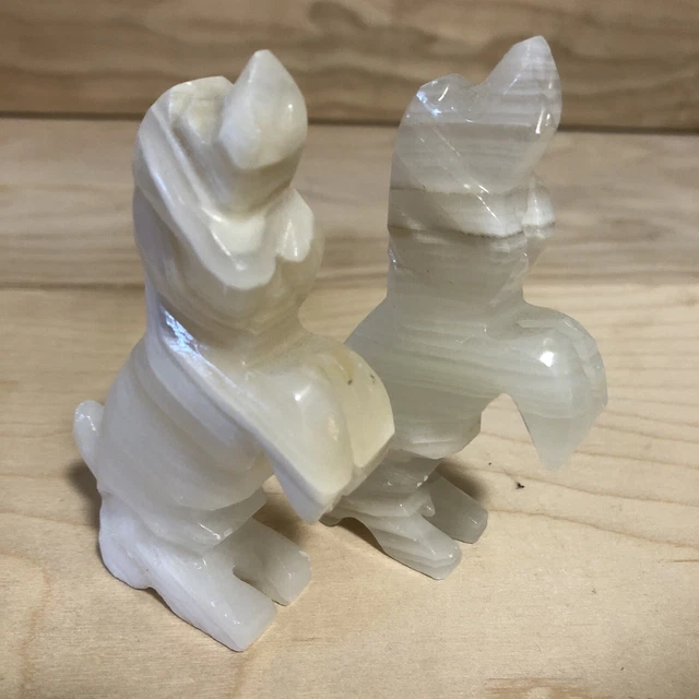 2 Vintage Carved Agate Stone Begging Irish Setter Dogs Puppies Figurines