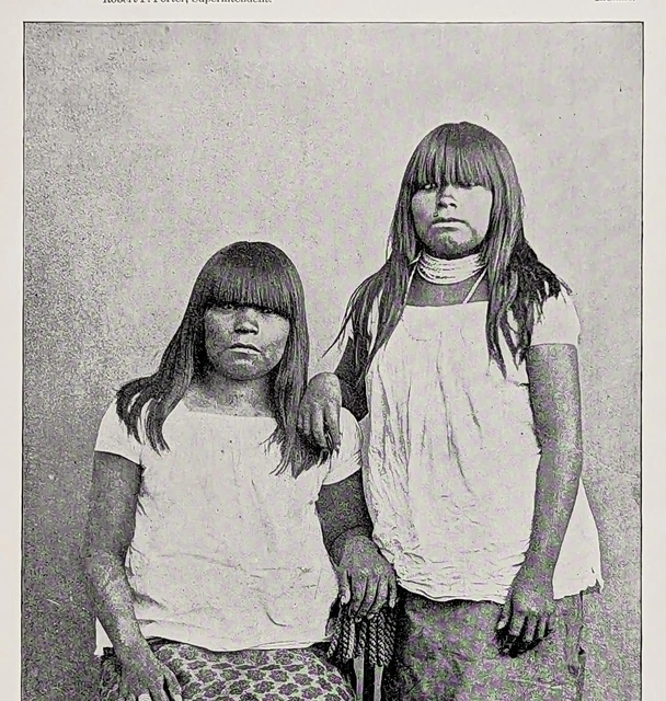 1890 Pima Indian Women Girls Arizona Printed Photograph Indians Taxed RARE