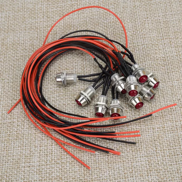 Set Red LED Dash Panel Warning Pilot Light Indicator Lmap For Car Boat Truck