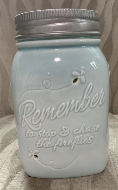 Scentsy Premium Full Size Wax Warmer Chasing Fireflies Pale Blue Mason Jar