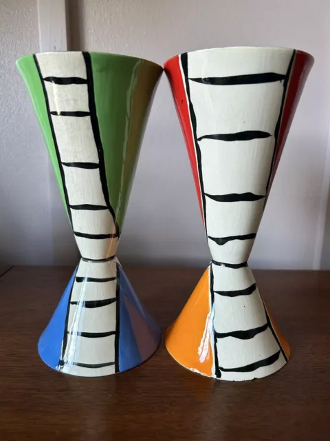 2 Marilee Hall Ceramic Pottery Whimsical Modern Goblets Folk Art TN Art Deco 2