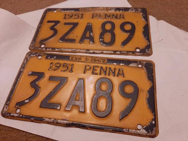 ANTIQUE 1951 SET Pair Pennsylvania License Plate PA State Tag Penna
