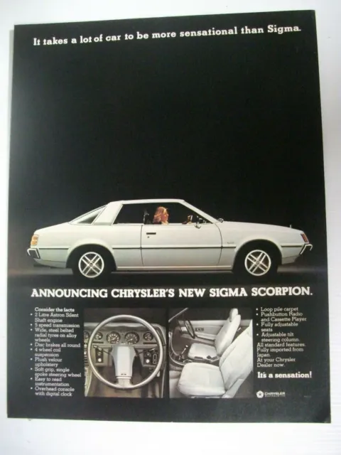 1978 Chrysler Sigma Scorpion Australian Magazine Fullpage Colour Advertisement