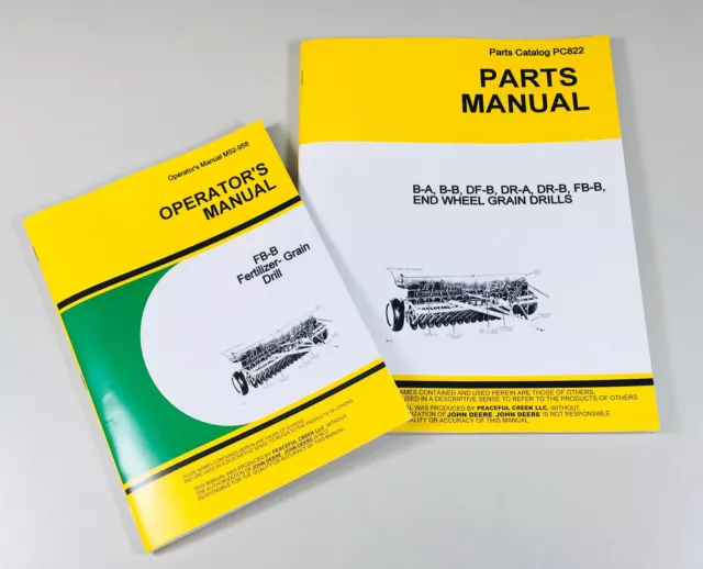 Operators Parts Manuals For John Deere Fb-B Fb117B Fertilizer Grain Drill Owner