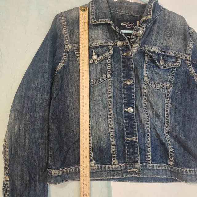 Silver Jeans Juniors Blue Denim Jacket Large Surge Cropped 3