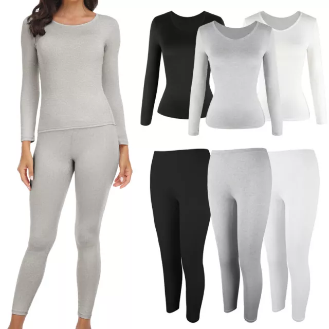 Womens Base Layer Thermal Underwear Long Johns Set Top & Bottom Autumn Winter UK