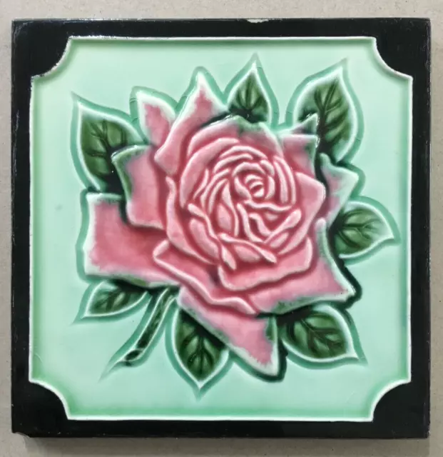 Vintage Majolica Tile FULL BLOOMED LOTUS FLOWER  6in x 6in Japan . (9229)