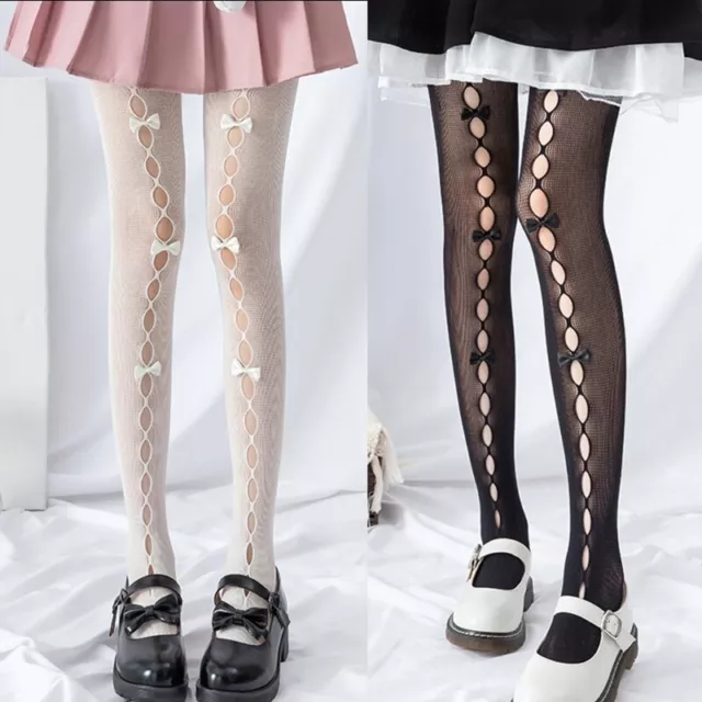 Women Hollow Out Hole Fishnet Pantyhose Handmade Bowknot Tights Stockings