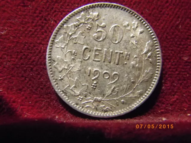 Monnaie BELGIQUE Léopold II  50 centimes 1909 fl  qualité
