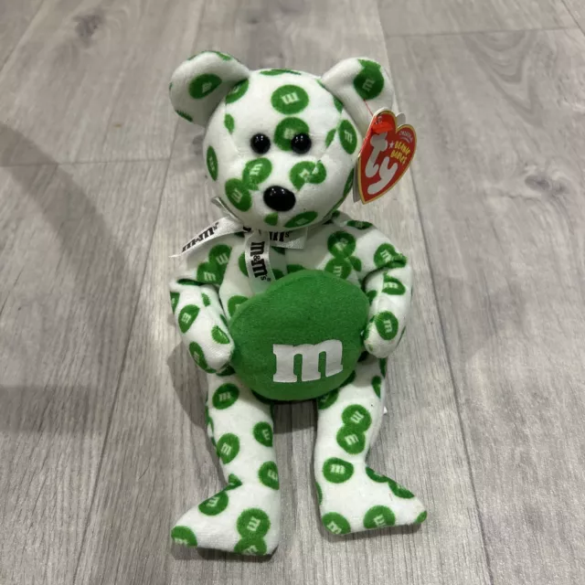 TY Beanie Babies Green M&M Bear with Tags