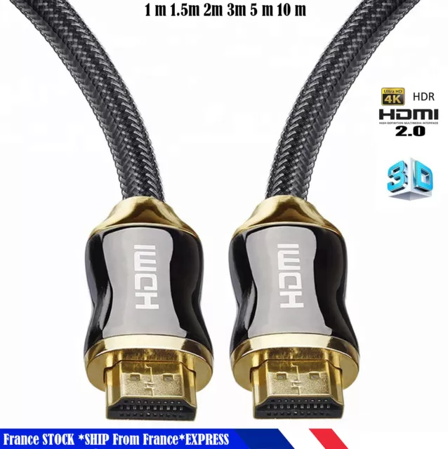 Premium Câble HDMI HD v2.0 Haute Vitesse 4K 2160p 3D zinc 1m/2m/3m/4m/5m/7m/10m