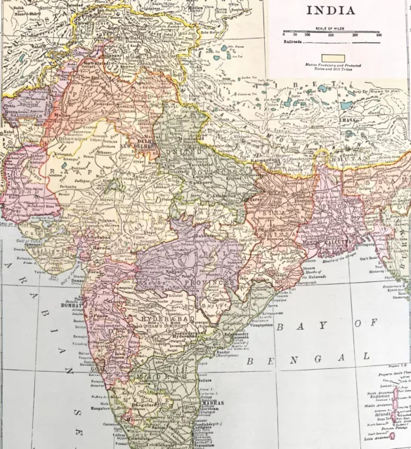 Map Of India 1938 Asia Print Antique Atlas Bay Of Bengal Arabian Sea DWU8