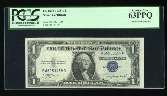 DBR 1935-A $1 Silver Fr. 1608 BD Block PCGS 63 PPQ Serial B86953159D