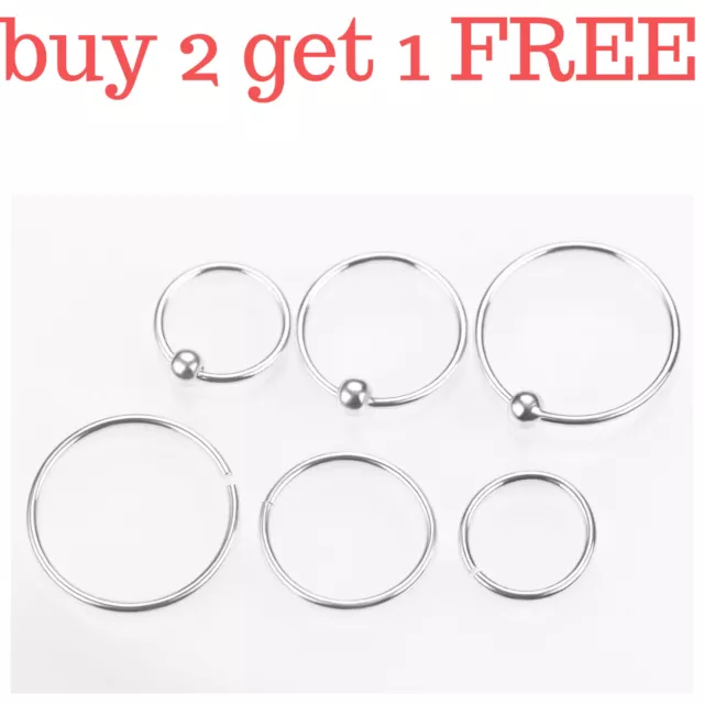 Sterling Silver Nose Ring Hoop Thin Tragus Helix Ear Lip Septum Piercing Nipple