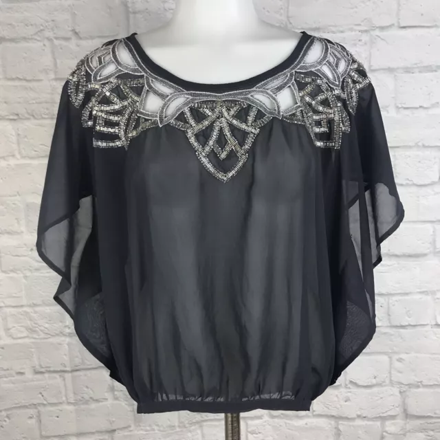 Urban Outfitters Kimchi Blue Medium Embellished Blouse Gray Sheer Top