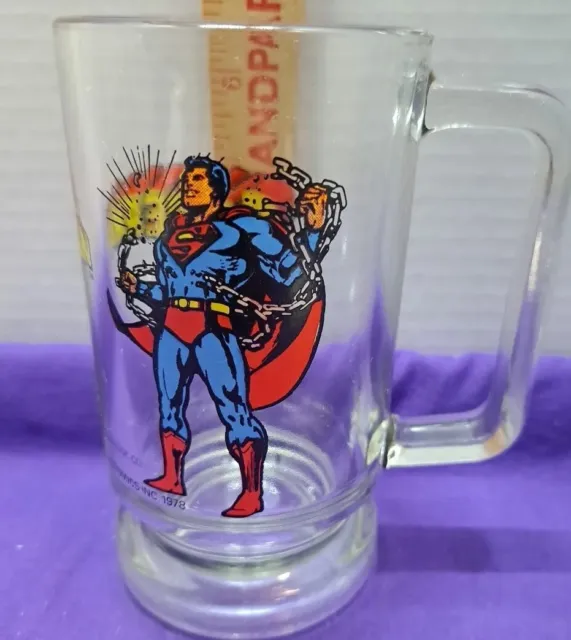 Vtg 1978 Superman Chains DC Comics Glass Mug Stein 5.5"