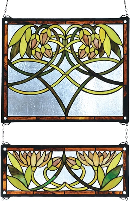 Tiffany 27233 2 Piece Waterlily Stained Glass Window, 21" Width X 26" Height