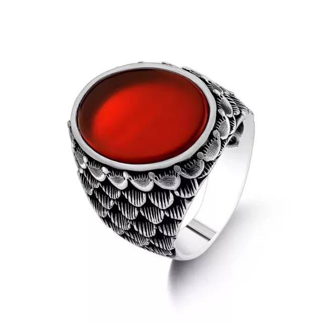 Natural Hecho a Mano Plata 925 Sólido de Ley Hombres Anillo Con Rojo Onix Piedra