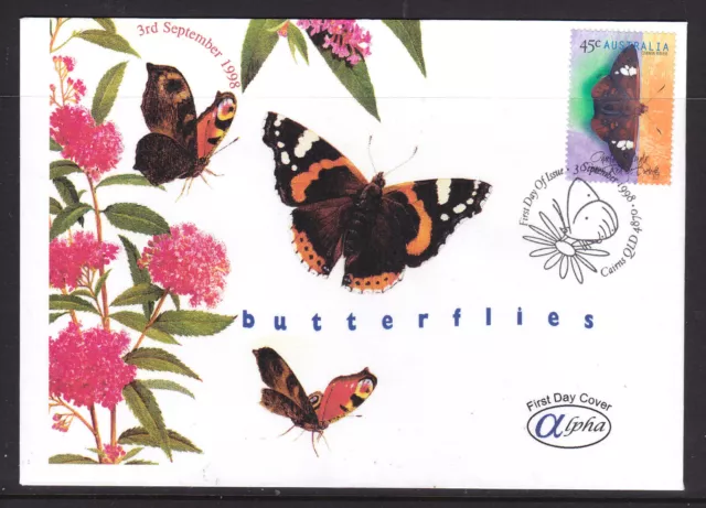 FDC: 1998  45c BUTTERFLY SHEET STAMP  "ALPHA FDC" SCARCE !!!!