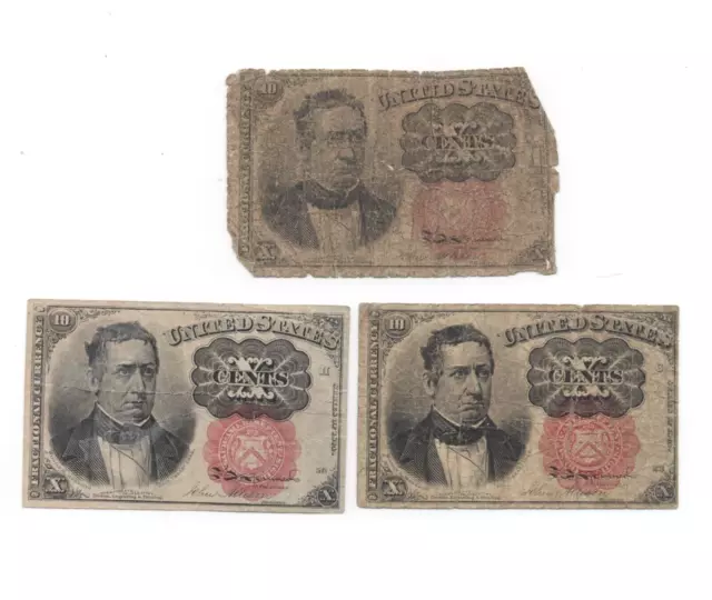 Three Pieces of Ten Cent U.S. Fractional Currency