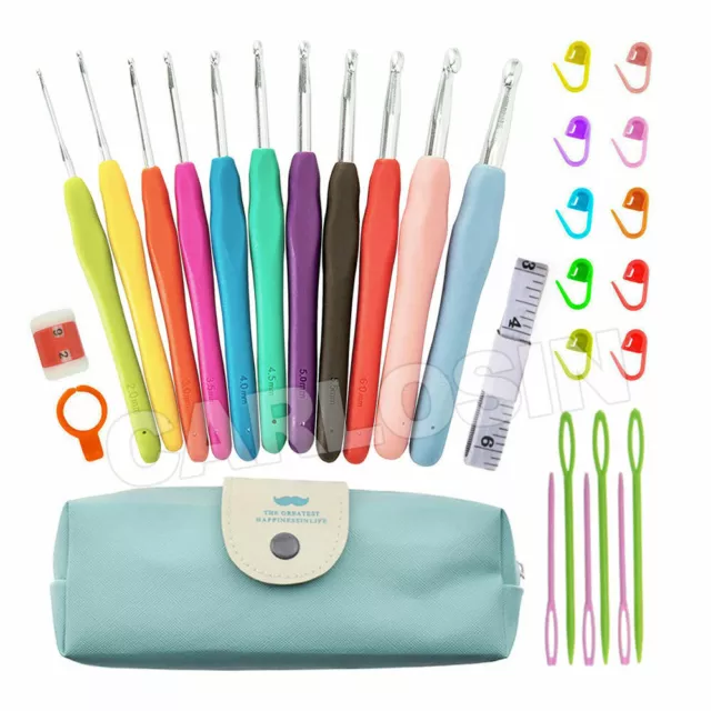 31Pcs Soft handle Crochet Hooks Knitting Needles Sets Sewing Tools With Bag Grip 2