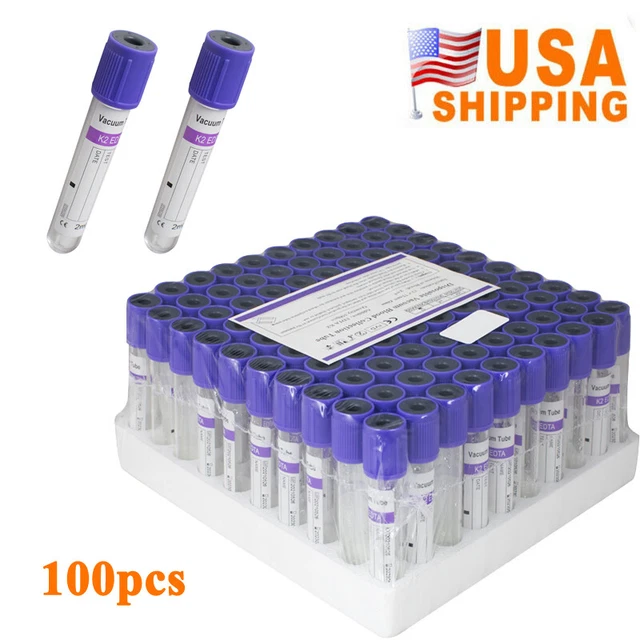 VACUUM BLOOD COLLECTION Tubes EDTA Tubes 12 x 75mm, 2mL, 100pcs 28.99