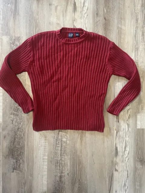 VTG Gap Ribbed Knit Fisherman Sweater Red Men's Large Vintage Y2K 2000s Retro