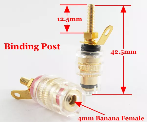 2pcs Copper Gold Audio Speaker 4mm Banana Jack Long Thread Small Binding Post