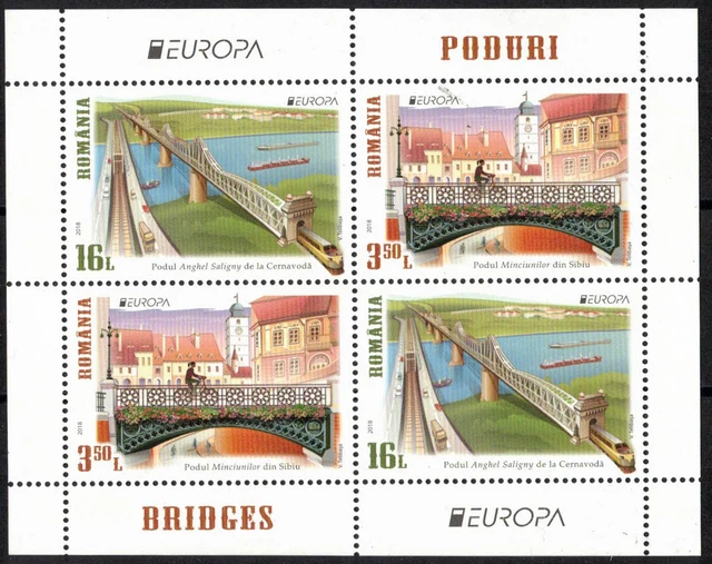 2018 Rumänien, Block Brücken, postfrisch/MNH, MiNr. 731 II, ME 29,-