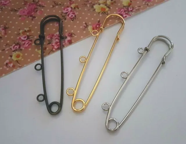 Large Safety Pin Kilt Brooch,3 Loops, Silver, Gold, Antique Bronze, Chose 4,8