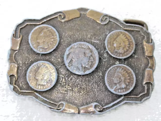 Vintage Indian Head Penny Buffalo Nickel Coin Belt Buckle