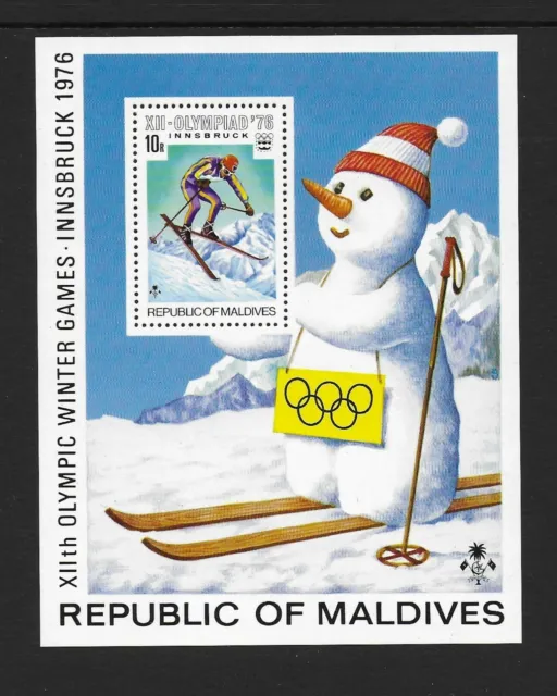 1976 Maldive: mini foglio Olimpiadi invernali SG MS632 non montato nuovo nuovo di zecca