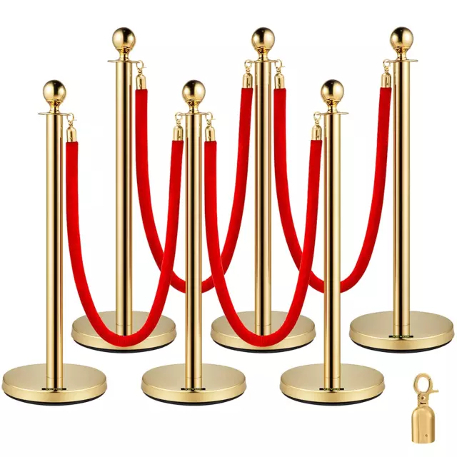 Velvet Ropes and Posts 6 Pcs, 5 Ft Red Velvet Rope, Stanchion Post with Ball Top