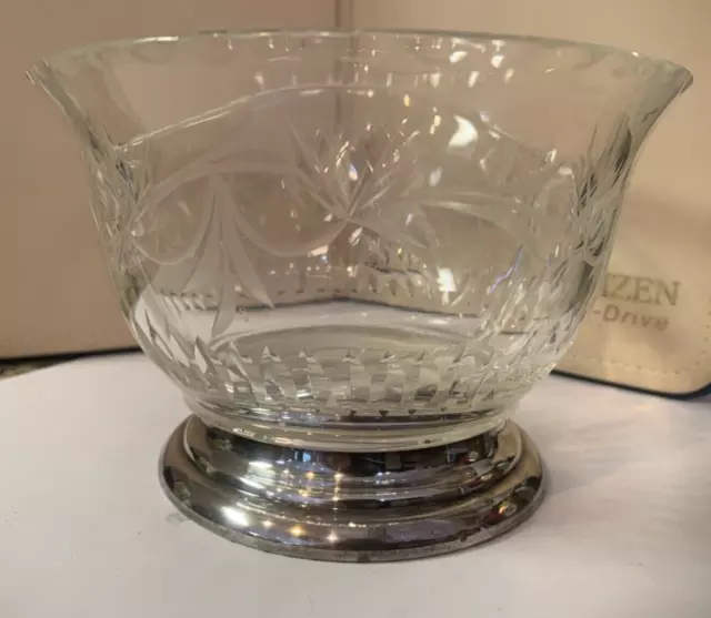 Vintage Hawkes Cut Glass Sterling Divided Candy Condiment Bowl Etch Teardrops