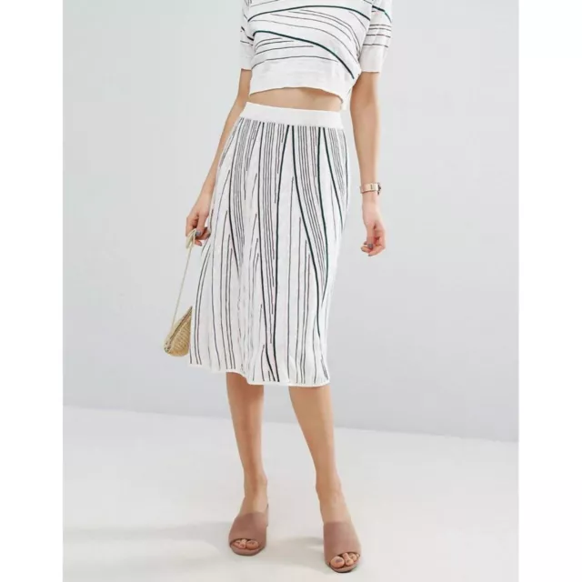 ASOS Co Ord Knitted Skirt in Stripe Cotton Linen Sweater Knit Size 4