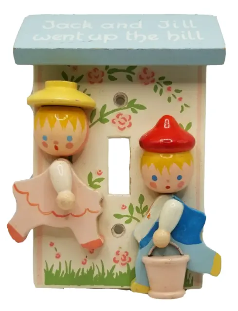 Vintage Wooden Child's Light Switch Cover Boy & Girl Nursery Baby Room Jack Jill
