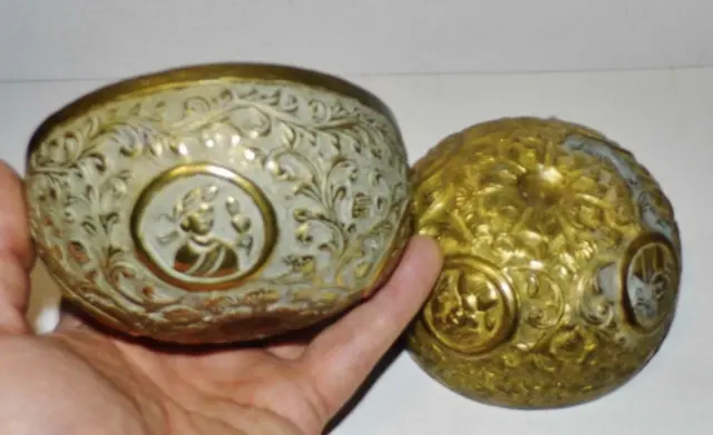 A Pair of Antique Vasudhara Water Ceremony Brass Temple Bowls Hand Made Burma