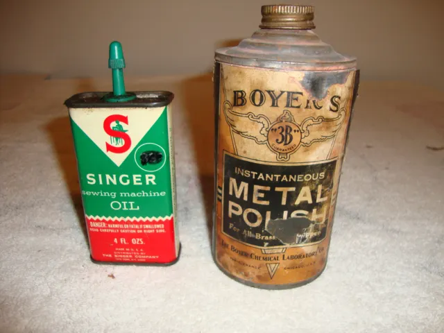 Vintage Singer Oil And Boyers Polish Cans