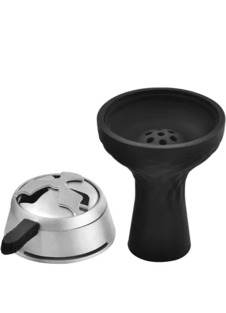 Premium Black Silicon Shisha bowl with Coal Head | HMD | Heat Management Device