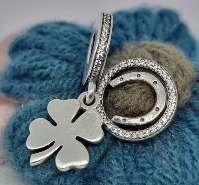 Genuine Pandora Lucky Day Clover & Horseshoe Dangle Charm  💕 S925 ALE