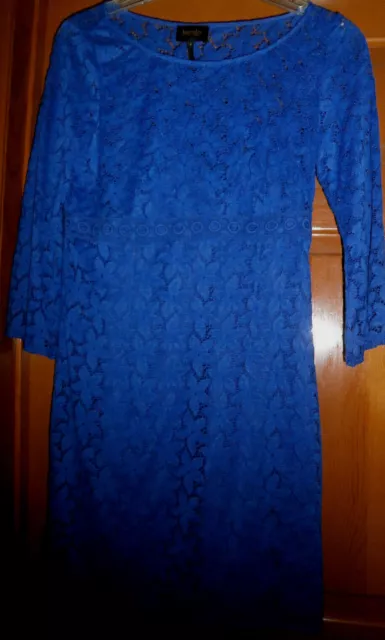NWOT Laundry By Shelli Segal Royal Blue 3/4 Sl Empire Waist  Dress Sheer Lace 8