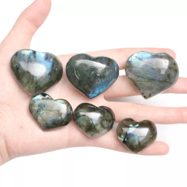 Natural Quartz Crystal Heart Moonstone Polished Labradorite Healing Energy Reiki
