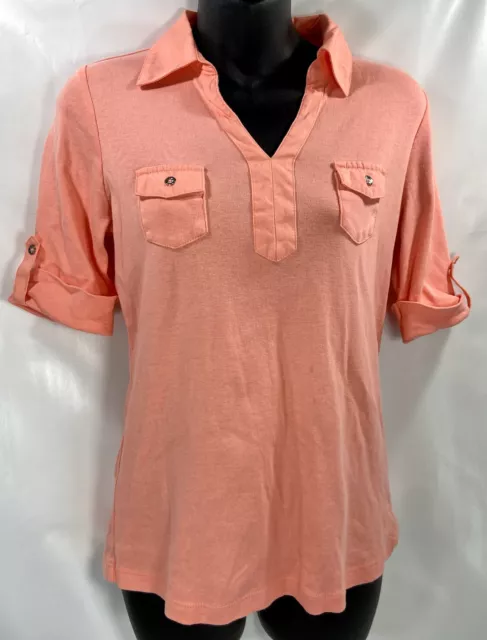 Karen Scott Womans Shirt Orange Small 100% Cotton