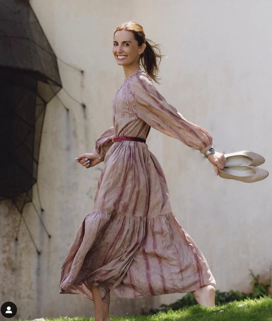 ZARA PINK PRINTED Maxi Dress Embroidered Ruffled Hem Long Midi